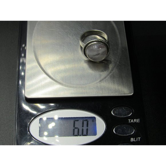 Size 6 Sterling Silver Large Round Moonstone Band Ring Vintage Statement - Picture 9 of 9